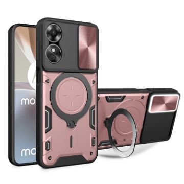 OPPO A17 4G Pink CD Texture Camshield Magnetic Holder Phone Case - 1