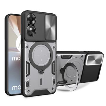 OPPO A17 4G Silver CD Texture Camshield Magnetic Holder Case - 1