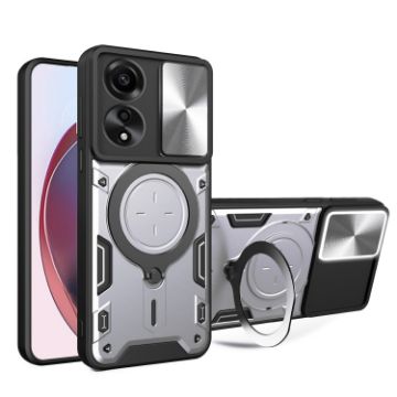 OPPO A78 4G Silver Phone Case with CD Texture & Magnetic Holder - 1