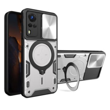 Vivo Y51 2020/Y31 Silver CD Texture Camshield Magnetic Holder Case - 1
