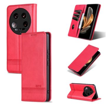 Xiaomi 14 Ultra AZNS Red Magnetic Calf Texture Flip Leather Case - 1