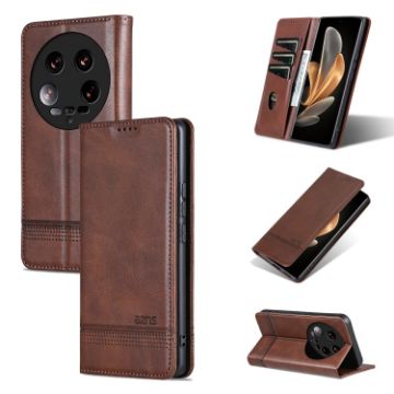 Xiaomi 14 Ultra AZNS Magnetic Flip Leather Case - Dark Brown - 1