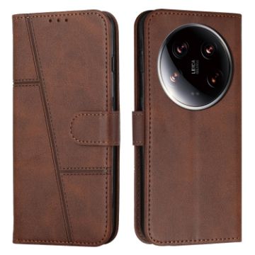 Xiaomi 14 Ultra Brown Leather Phone Case - Calf Texture & Buckle - 1
