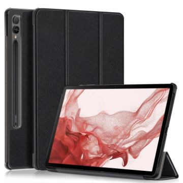 Samsung Galaxy Tab S9+ Black Leather 3-Fold Holder Case - 1