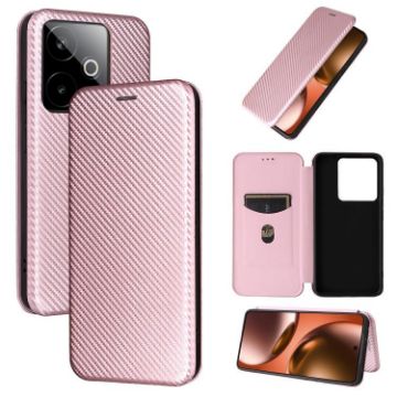 Realme GT 7 Global Pink Carbon Fiber Texture Flip Leather Case - 1