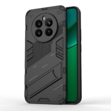 Realme 12+ 5G Punk Armor Phone Case with Holder - Black PC + TPU - 1