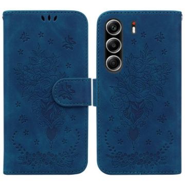 Tecno Camon 40 Pro 4G Blue Butterfly Rose Leather Phone Case - 1