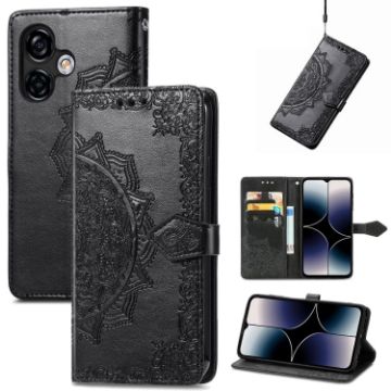 Ulefone Note 16 Pro Black Mandala Flower Embossed Leather Case - 1