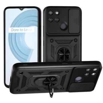 Realme C21Y/C25Y Black TPU Hybrid PC Case with Sliding Camera Cover - 1