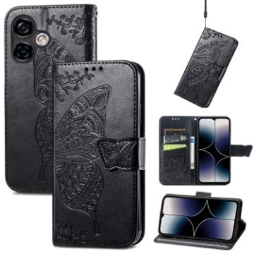 Ulefone Note 16 Pro Black Leather Case - Butterfly Love Flower Design - 1