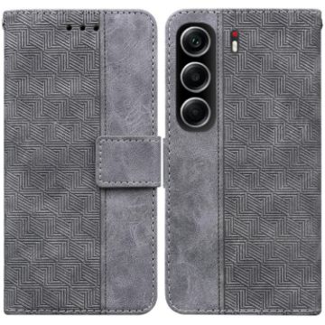 Tecno Camon 40 Grey Geometric Embossed Leather Phone Case - 1