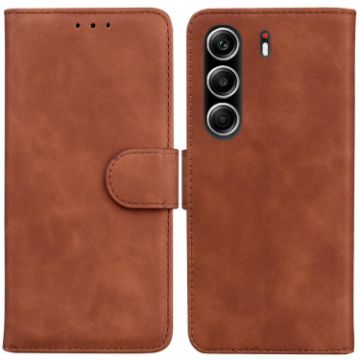 Tecno Camon 40 Pro 4G Brown Leather Flip Case - Skin Feel Pure Color - 1