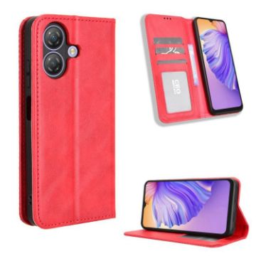 Ulefone Note 21 Red Leather Phone Case with Magnetic Buckle Retro Texture - 1