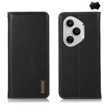 For Honor 400 Pro Global Black Cowhide Leather Phone Case 160.8mm - 1