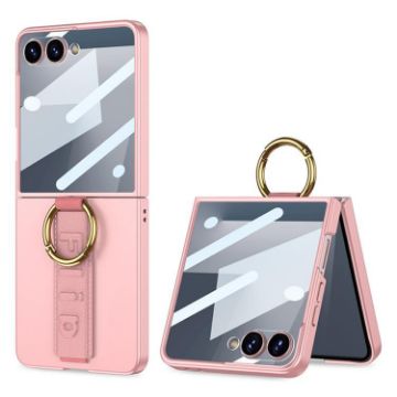 Samsung Galaxy Z Flip7 5G Pink Shockproof Case with Ring Wrist Strap - 1