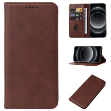 Xiaomi 14 Ultra Brown Leather Phone Case with Magnetic Closure - 1