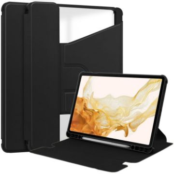 Samsung Galaxy Tab S9+ 360 Rotation Transparent Leather Case - Black - 1