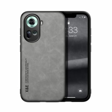 OPPO Reno11 5G Global Magnetic Leather Phone Case - Light Grey - 1