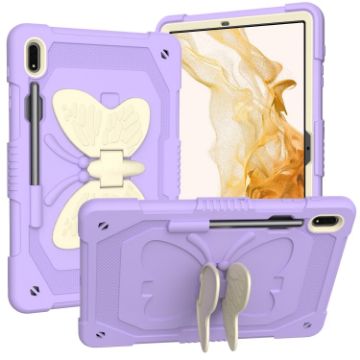 Samsung Galaxy Tab S9+ Rugged Case with Butterfly Kickstand (Beige/Purple) - 1