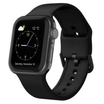 Apple Watch SE 44mm Black Silicone Pin Buckle Band - 1