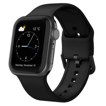 Apple Watch SE 2023 44mm Black Silicone Pin Buckle Band - 1