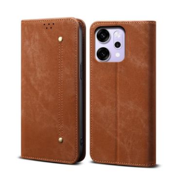 OPPO Reno14 5G Brown Denim Texture Flip Leather Case - Global Style - 1