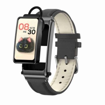 K80 1.57" Leather Band IP67 Smart Watch with Detachable Earphone (Black) - 1