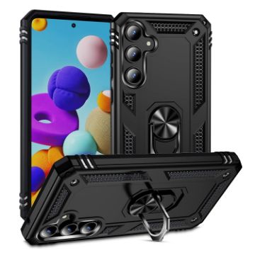 Samsung Galaxy A35 5G Shockproof TPU + PC Case with Holder - Black - 1