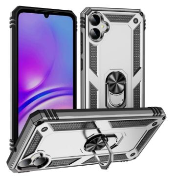 Samsung Galaxy A05 Shockproof TPU + PC Case with Holder - Silver - 1