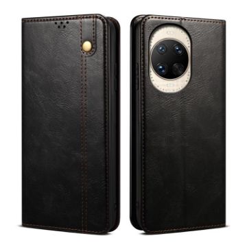 Huawei nova 14 Leather Phone Case - Oil Wax Crazy Horse Texture, Black - 1