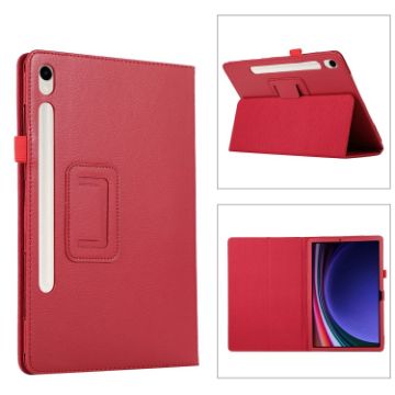 Samsung Galaxy Tab S9 Red Litchi Leather Case with Holder - 1