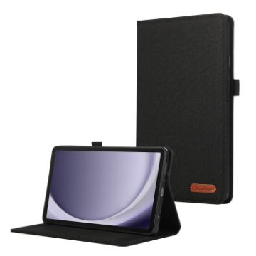 Samsung Galaxy Tab A9 Black Fabric Texture Flip Leather Case - 1