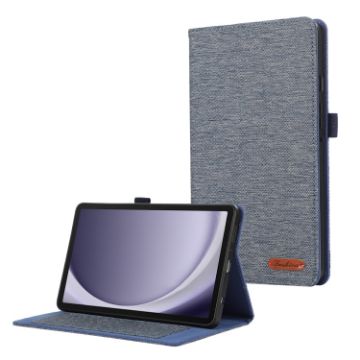 Samsung Galaxy Tab A9+ Dark Blue Fabric Texture Flip Leather Case - 1