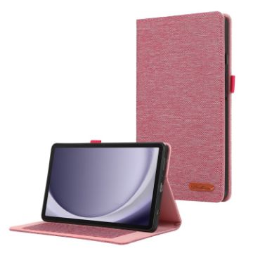 Samsung Galaxy Tab A9+ Rose Red Fabric Texture Flip Leather Case - 1