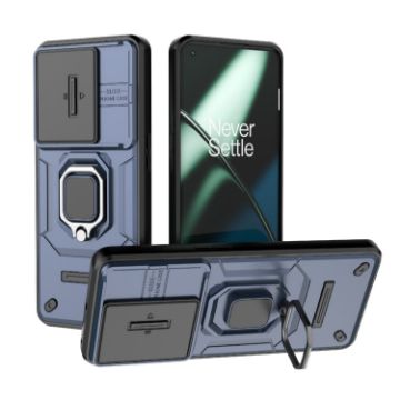 OnePlus 11 5G Blue Shockproof Case with Holder - Sliding Camshield TPU+PC - 1
