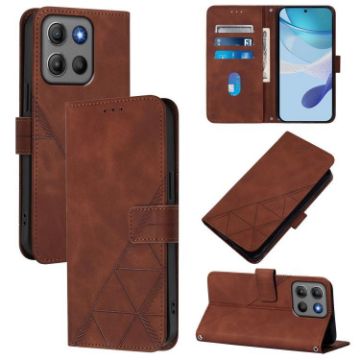 Moto G15 Power Crossbody 3D Embossed Flip Leather Case Brown - 1