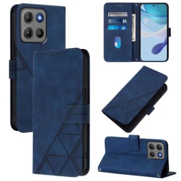 Moto G15 Power Crossbody 3D Embossed Flip Leather Case - Blue - 1