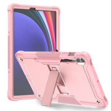 Samsung Galaxy Tab S9+ Shockproof Silicone Hybrid Case with Holder, Rose Gold - 1