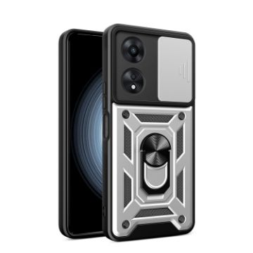 OPPO A58 4G Global Phone Case - Sliding Camera Cover, Silver TPU Hybrid - 1