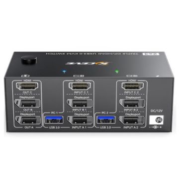 8K 30Hz USB3.0 Triple Monitor KVM Switch - KC-KVM203DH, AU Plug - 1