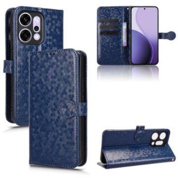 OPPO Reno14 Global Blue Honeycomb Dot Texture Leather Phone Case - 1