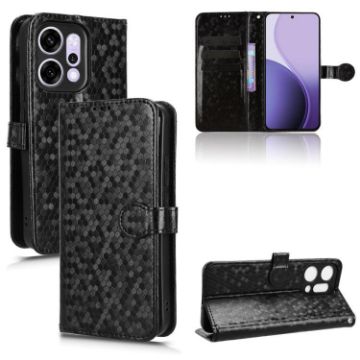 OPPO Reno14 Pro Global Leather Phone Case - Honeycomb Dot Texture Black - 1