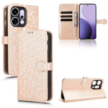 OPPO Reno14 Pro Global Leather Phone Case - Gold Honeycomb Dot Texture - 1