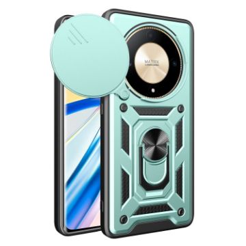 For Honor X9b Green TPU+PC Phone Case with Sliding Camera Cover - 1