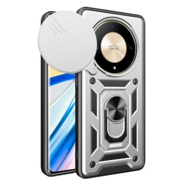 For Honor X9b Silver TPU+PC Phone Case with Sliding Camera Cover - 1