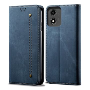 Moto E14 Denim Texture Flip Leather Case - Blue - 1
