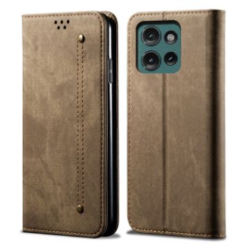 Motorola Moto G75 5G Khaki Denim Texture Flip Leather Case - 1