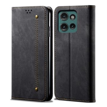 Moto G75 5G Denim Texture Flip Leather Case - Black - 1