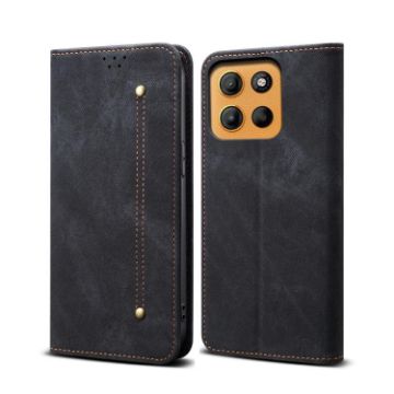 Motorola Moto G15 Black Denim Texture Flip Leather Phone Case - 1
