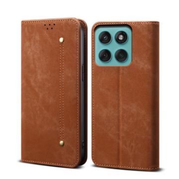 Motorola Edge 60 Fusion Brown Denim Texture Flip Leather Case - 1